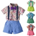 thumbnail image 4 of XUELUO Toddler Boys Casual Outfit Sets Summer Floral Lapel Short Sleeve Shirt Tops Suspenders Shorts Gentleman Two Piece Hawaii Beach Streetwear,Blue,4-5 Years, 4 of 4