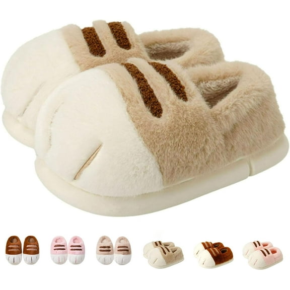 3D Cat Paw Slippers, 2025 New Cozy Warm Thickened Slipper, Cartoon Furry Anti-Slip Slippers, for Indoor Outdoor