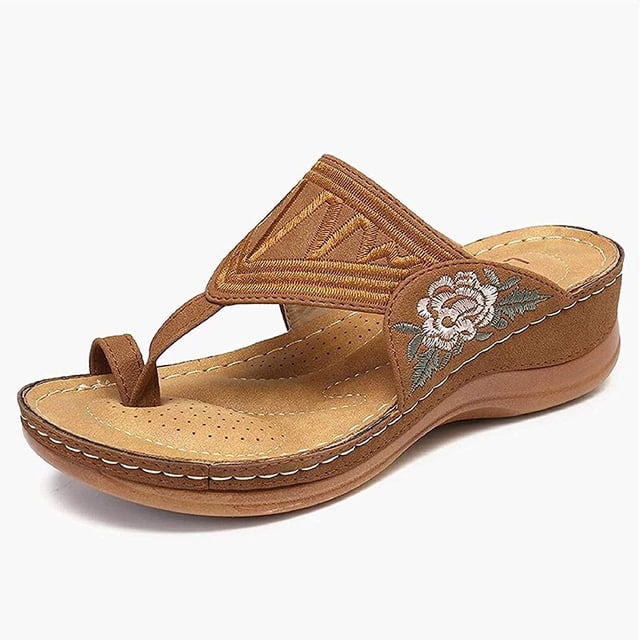 Sandalias de mujer Antideslizante Zapatilla ortopédica Flor Bordado Halter Volver Sandalias Casual Confort Verano Moda Zapatos de punta abierta Antideslizante Cuña baja Zapatillas de playa,Brown. 42 Jormftte WRMH-759-8