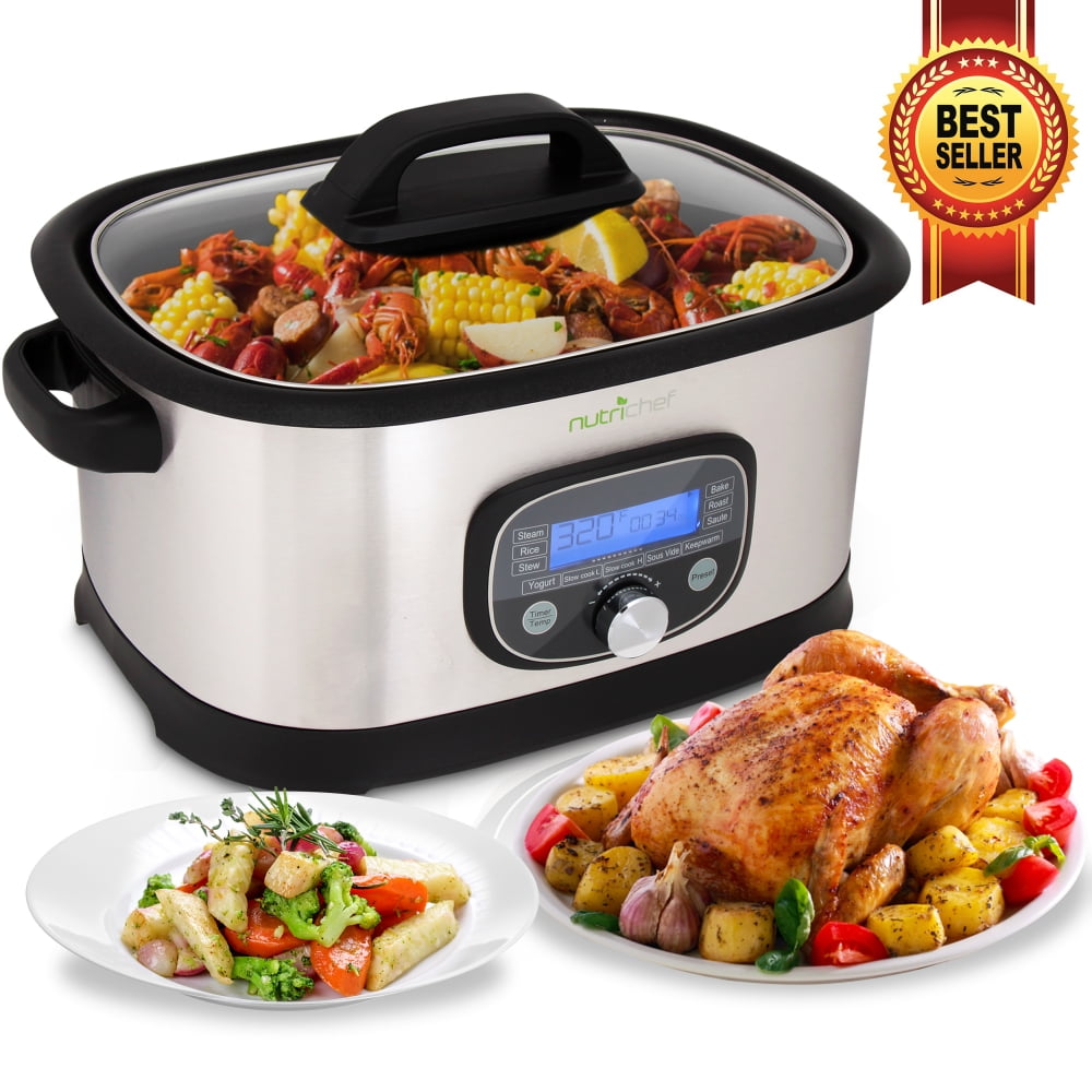 NutriChef PKPC35 - Countertop Oven Multi-Cooker Pro with Easy Crock Oven Cooking Presets, Sous 