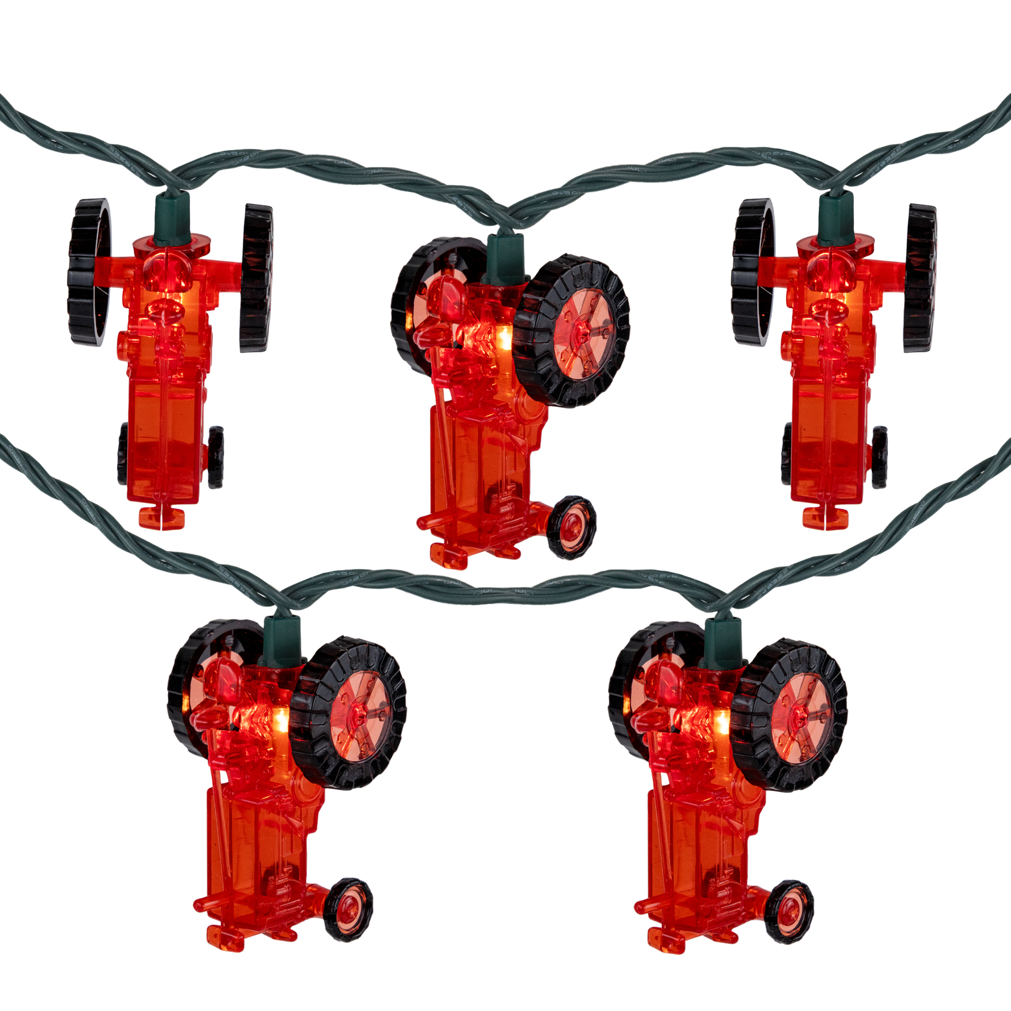 10-Count Red Tractor Patio Light Set 5.75ft Green Wire