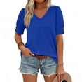 thumbnail image 4 of Womens Short Sleeve Tops with Buttons V-Neck Summer Outfits Casual Blouses Shirts Beach Vacation Fall Clothes 2026 Blue S, 4 of 4