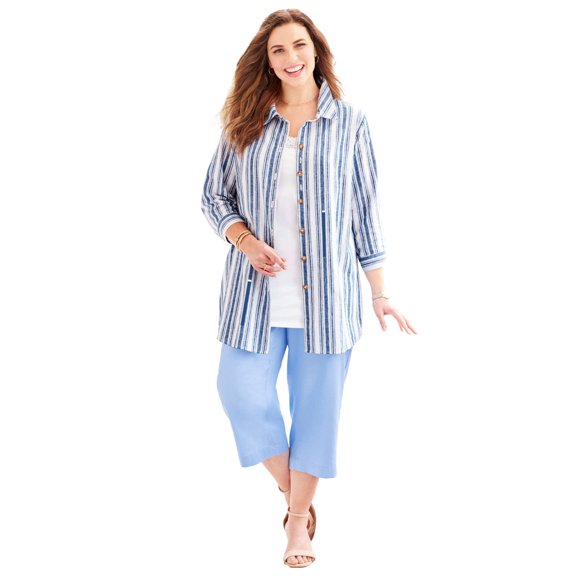 Catherines Women's Plus Size Classic Linen Buttonfront Shirt