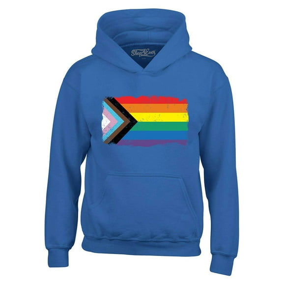Shop4Ever Men's Progress Pride Flag Inclusive Rainbow Gay LGBTQ Hooded Sweatshirt Hoodie Small Royal Blue