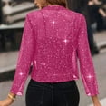 thumbnail image 4 of Cropped Sequin Cardigans for Women Long Sleeve Open Front Glitter Party Coats Ladies Sparkle Short Blazer Hot Pink XL, 4 of 8