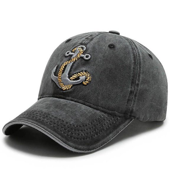 Unisex Cotton Washed Baseball Cap, Anchor Embroidery Vintage Visor Hat, Four Seasons Outdoor Casual Cap for Men Women