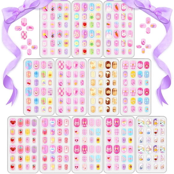 Set de uñas postizas Acejoz Stick On Nails para niñas de 8 a 12 años