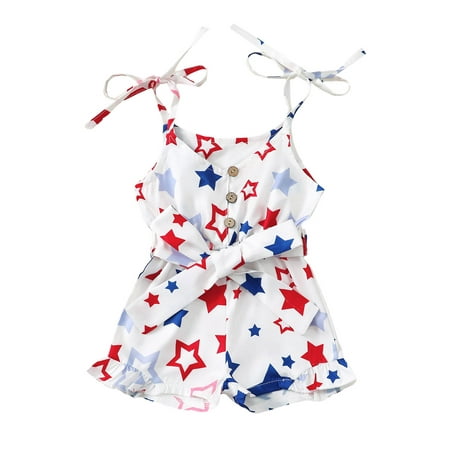 

RSRZRCJ Little Baby Girls Summer Jumpsuit Casual Sleeveless Tie Dye/Stars Print Button Cami Playsuit with Belt