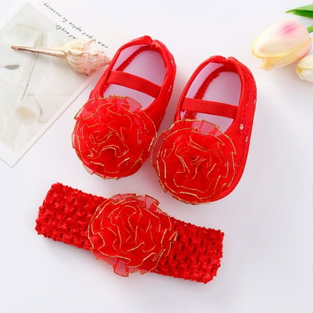 

Little Child Shoes Soft Sole Toddler Shoes Cute Flowers Princess Shoes Headband Set