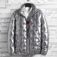 thumbnail image 2 of kpoplk Men's Thick Puffer Jacket Warm Winter Stand Collar Bubble Puffer Coat Casual Clothes Fashion Zip Plus Size Puffer Jackets Silver,4XL, 2 of 3