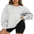 thumbnail image 3 of Women Sweatshirt  Long Sleeve Crew Neck Solid Loose Fall Pullover Tops for Casual Daily Gray S, 3 of 5