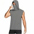 thumbnail image 6 of Olyvenn Unisex Casual Hooded Tops with Ear-Hook Face Mask Solid Color Sun Protection Short-Sleeve Ice Silk Shirts Gray XXXXL, 6 of 8