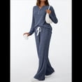 thumbnail image 4 of Conjuntos de Dos Piezas para Mujer, Suéter de Cuello Henley de Otoño, Chándal A Juego, Pijamas Cómodos con Bolsillos Azul Marino XS, 4 of 7