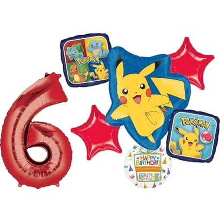 Anagram 6th Birthday Party Supplies 7pc Pikachu Foil Balloon Bouquet Decorations