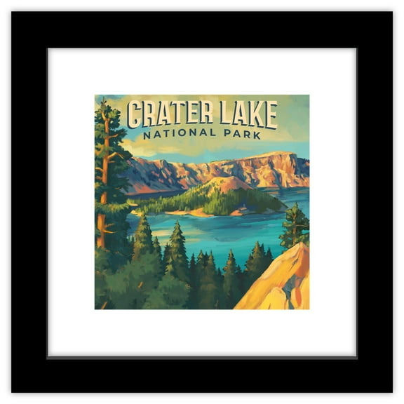 Gallery Pops Lantern Press - Crater Lake National Park Oregon Wall Art, Black Framed Version, 12" x 12"