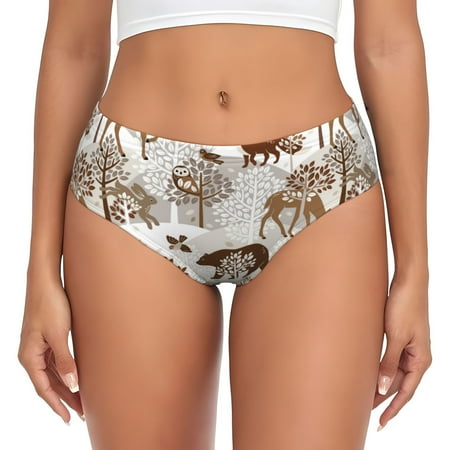 Naloa leaf Moose fox owls tree Womens No Show Cotton Underwear Mid-High Waisted Soft Ladies Panties Strech Breathable Briefs -Small