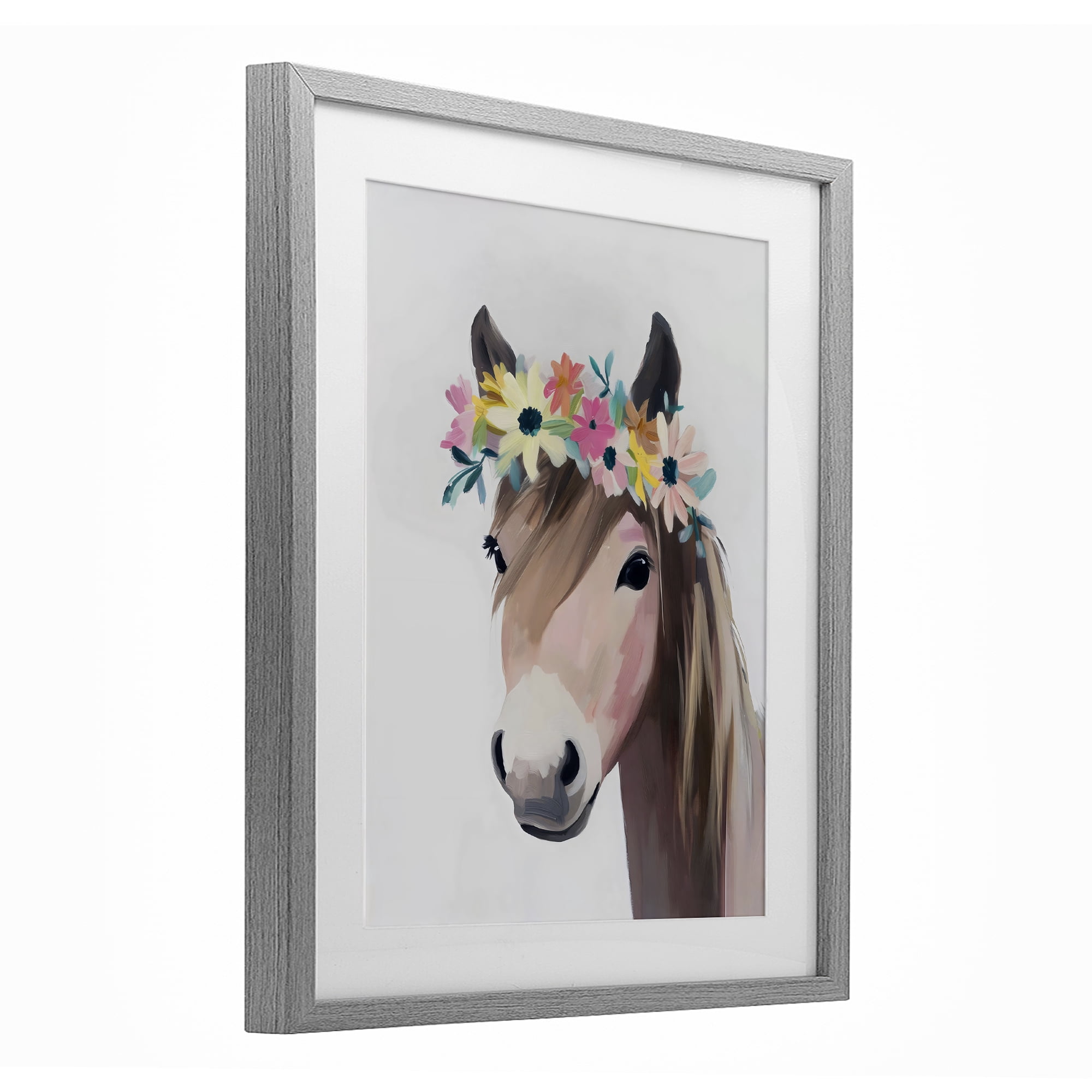 Stupell Industries Flower Crown Horse Gray Framed Print Under Glass, design by The Prints Vibe