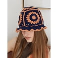thumbnail image 3 of xiaxaixu Women Knitted Hat with Flower Pattern, Bright Color Matching Hollow Decoration Clothing Accessory, 3 of 7