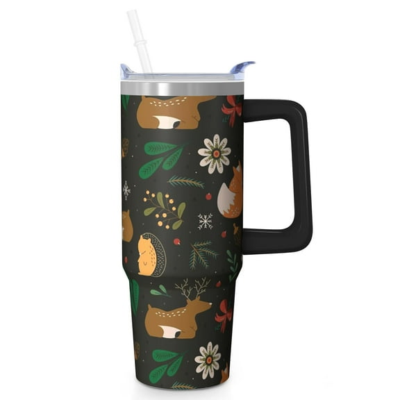 Holiday Presents 30oz Stainless Steel Travel Tumbler with Handle and Straw, Christmas Coffee Mug, Leak Proof Insulated Cup for Women Men