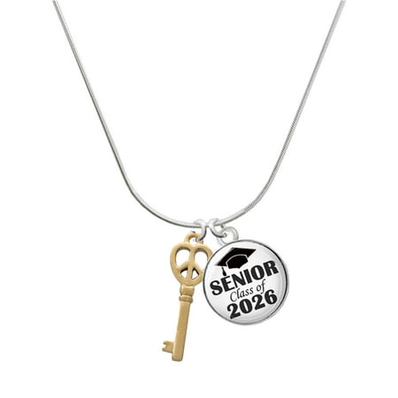 Delight Jewelry Gold-tone Open Peace Heart Key – Silvertone Senior Class of 2026 Dome Necklace 18