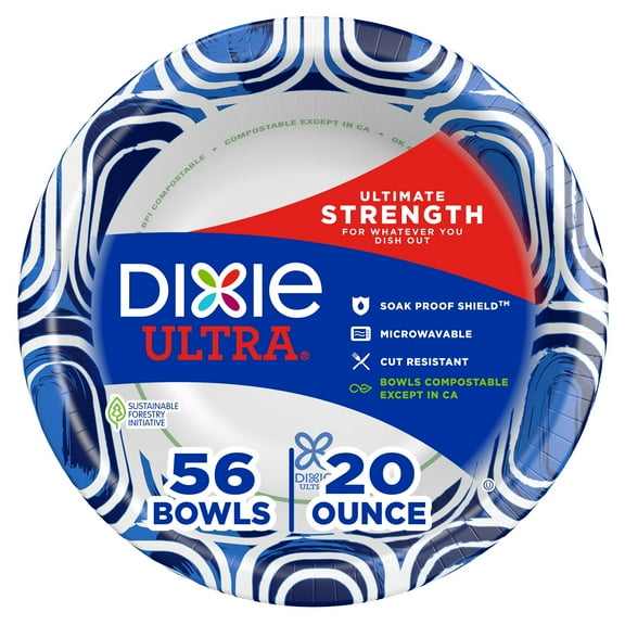 Dixie Ultra Disposable Paper Bowls, 20 oz, Multi-Color, 56 Count