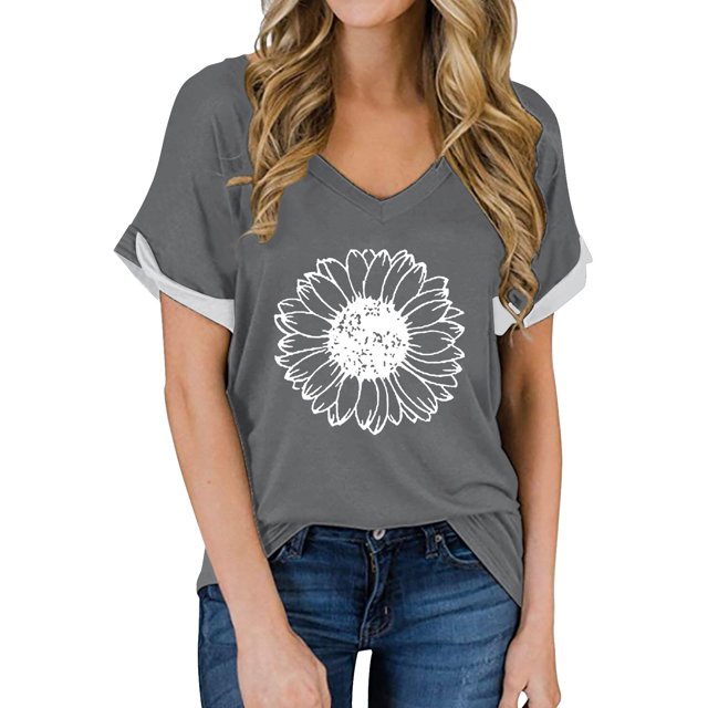 WTXUE T-Shirts à Manches Courtes, Chandails à Col Rond pour Femmes T-Shirts à Col en V pour Femmes Légers et Doux T-Shirts d'Été Décontractés Hauts pour Femmes Grande Taille Gris TTG