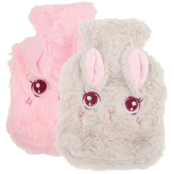 2 piezas bolsas de botella de agua peluda con el conejo adorable botellas de agua caliente bolsas de agua caliente para el invierno