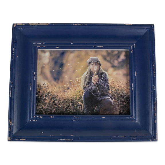 DII 5x7" Farmhouse Wood and Glass Picture Frame in Distressed Navy