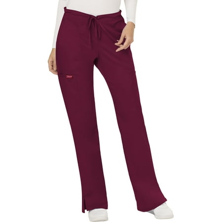 

Cherokee Workwear Revolution Scrubs Pant For Women Mid Rise Moderate Flare Drawstring Plus Size WW120P 4XL Petite Wine