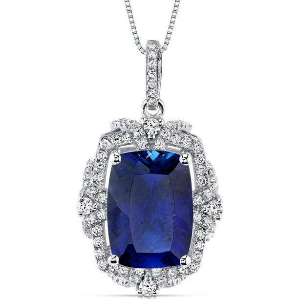 Oravo - 9 ct Cushion Cut Created Blue Sapphire Pendant Necklace in ...