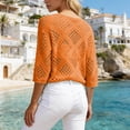 thumbnail image 3 of SOOMLON Cover up Tops for Women Plus Size V Neck 3/4 Sleeve Tops Crochet Coverup Vintage Summer Beach Vacation Clothes, 3 of 5