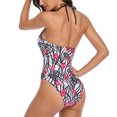 thumbnail image 4 of Traje de baño de una pieza con cuello halter y diseño cruzado sin espalda, color rosa, listo para el verano, talla M, 4 of 6