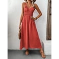 thumbnail image 3 of Women's V Neck Wide Strap Midi Cami Dress with Tied Ruched Look 100% Polyester Lightweight Easy Care Everyday Wear, 3 of 9