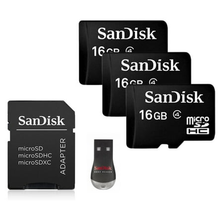 SanDisk 3 Pack -  16GB Micro SD Card With SD Adapter and USB (Best Micro Sd Usb Adapter)