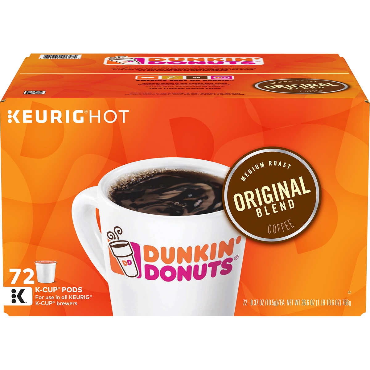Dunkin' Donuts Original Blend KCup Coffee Pods, Medium Roast, 72 Count