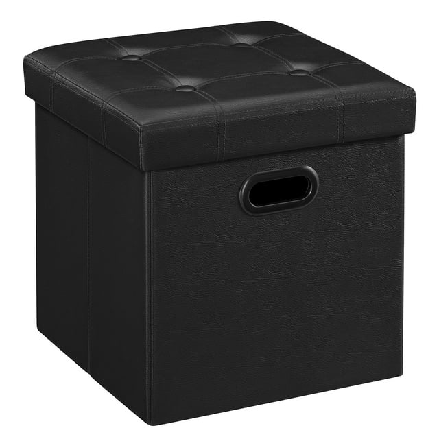 Otomana de almacenamiento SONGMICS, 38 x 38 x 38 cm, piel sintética, color negro