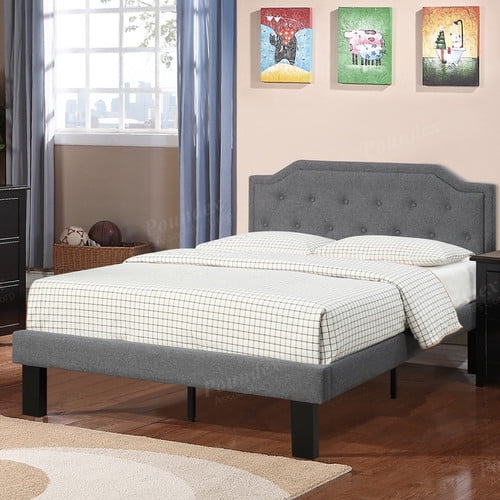 Poundex Bobkona Finely Polyfabric Upholstered Twin Size Bed in Ash Black