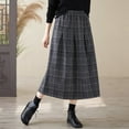 thumbnail image 6 of DHFJKG Womens Skirts Plaid Pleated Midi Long Skirt A-line Elastic Waist Autumn Winter Tartan Trendy Skirt, 6 of 8