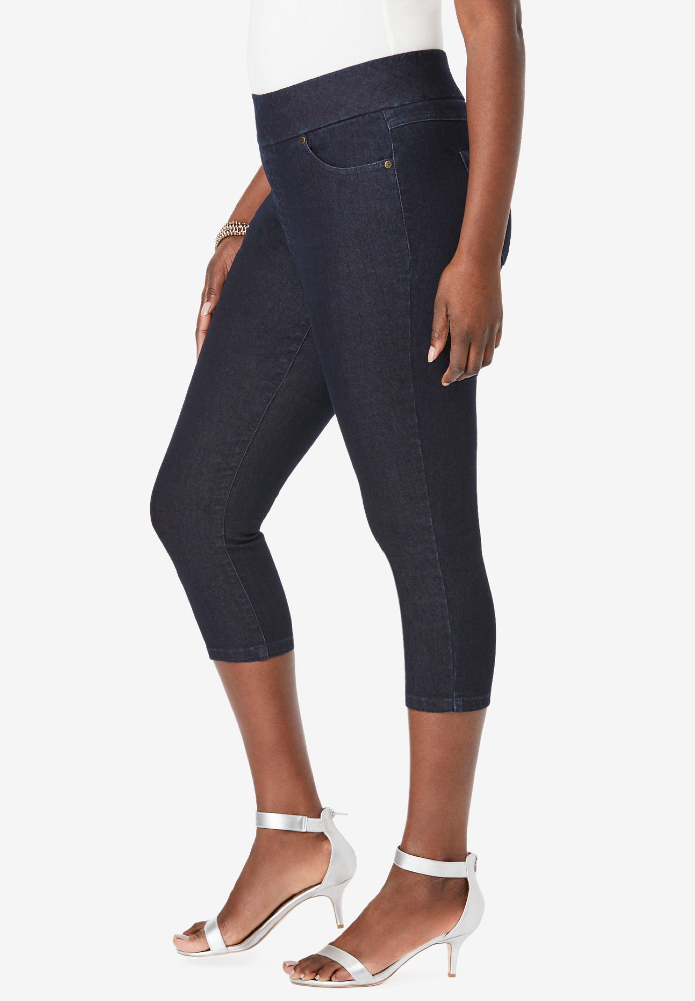 Jessica London Women's Plus Size Comfort Waist Stretch Denim Capris Pull On Jeans Stretch Denim Jeggings - image 4 of 6