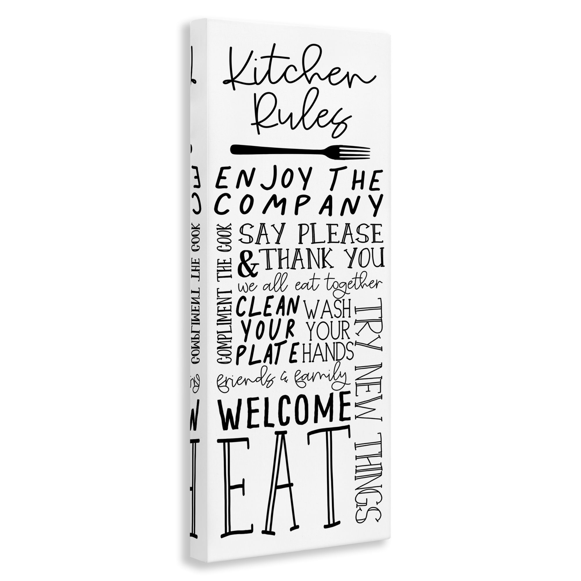 Stupell Industries Kitchen Rules Typography Food & Beverage Painting Wrapped Canvas Art Print Wall Art, 13 x 30