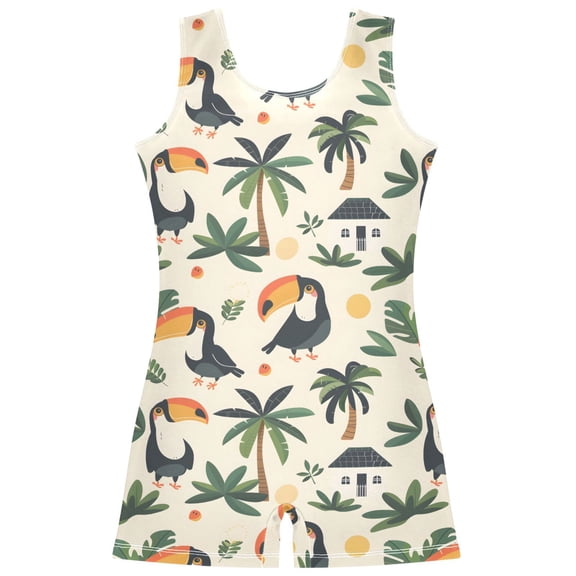 Gymnastics Leotard Sleeveless Toucanhousesimple Hand Drawn Stretchy Dance Bodysuit Breathable Athletic Ballet Yoga Outfit for Ages 3-14