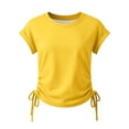 thumbnail image 5 of LRen Girls Short Sleeve T Shirts Kids Solid Color Crewneck Soft Tunic Tops with Drawstring Kids Girl Summer Tees Trendy Fashion Pullover Tops, 5 of 5