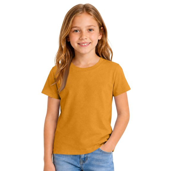Abcomgle Girls Tee Shirts 7-16 Summer Cotton Short Sleeve Toddler Girls T-Shirts Solid Girls Shirts Trendy Crewneck Tops