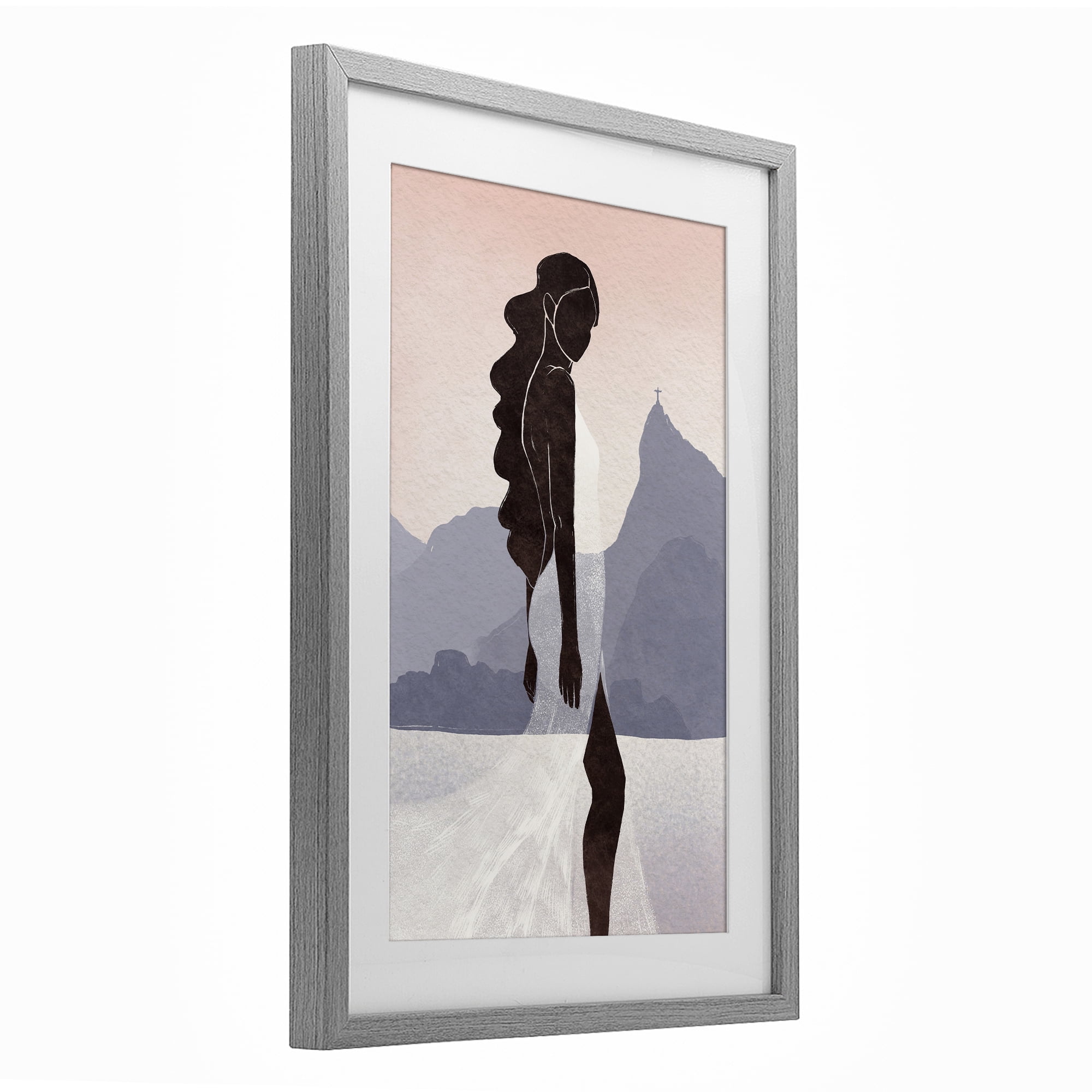 Stupell Industries Garota Silhouette Portrait Gray Framed Print Under Glass, design by Yuyu Pont