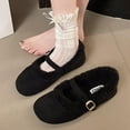 thumbnail image 5 of Xfvqtps Womens Winter Velvet Lined Buckle Loafers Comfortable Flat Shoes with Mary Jane Strap for Cold Weather Black, 5 of 6
