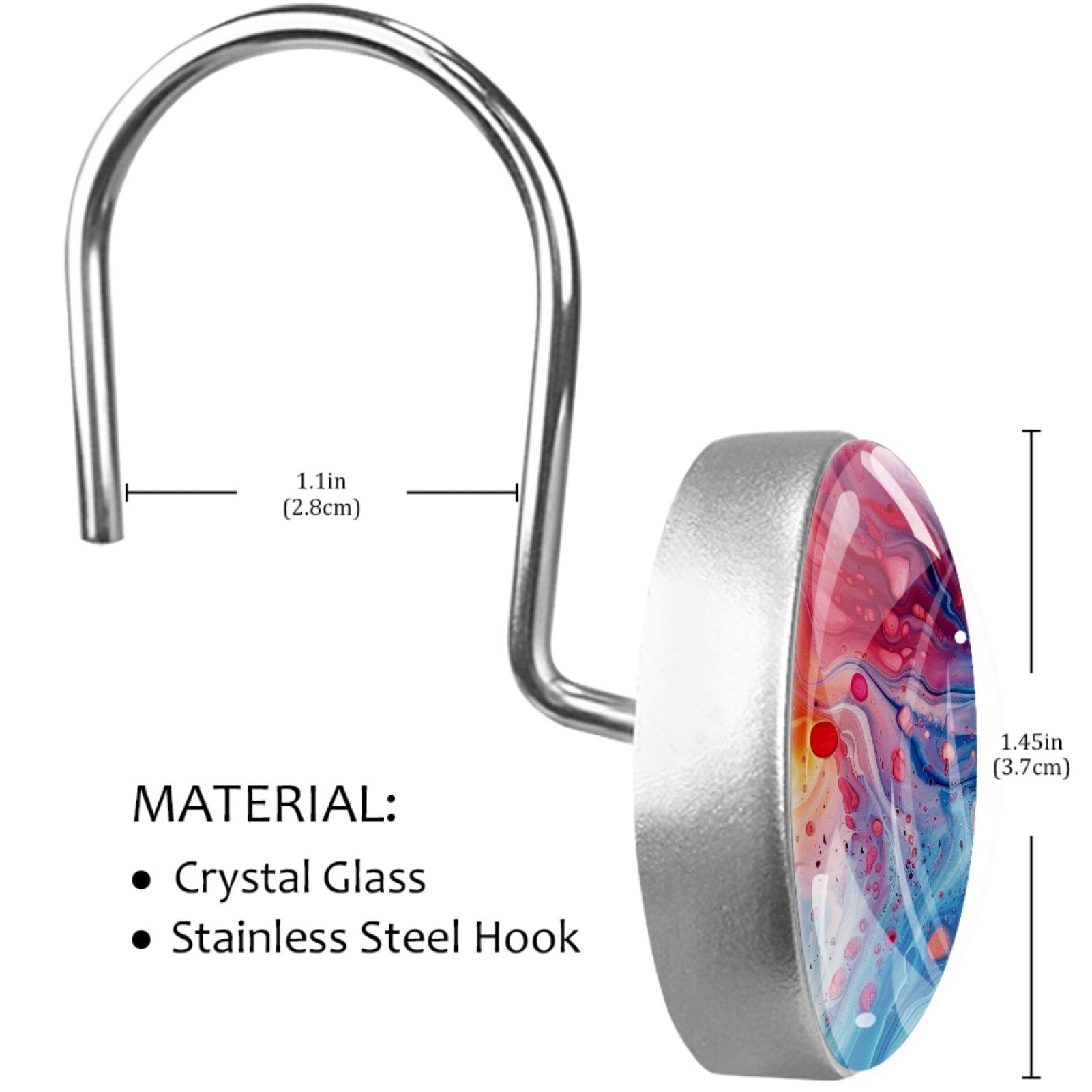 HemaKayy 12 Pcs Decorative Marble Shower Curtain Hooks - Rust Proof Stainless Steel Rings for Bathroom Decor | Easy to Install and Glide | Stylish and Durable Shower Accessories - Colorful Liquid