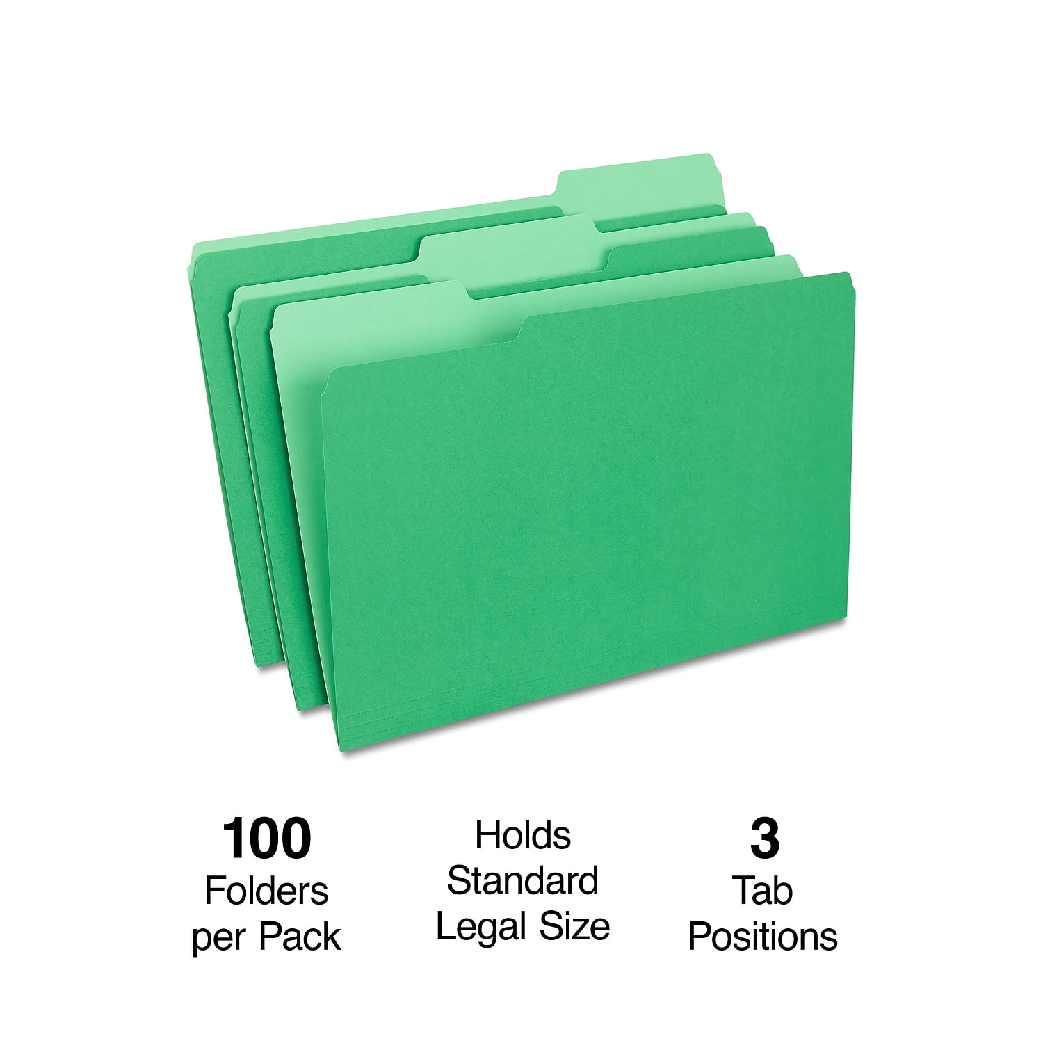 HITOUCH BUSINESS SERVICES File Folders 1/3 Cut Legal Size Green 100/Box TR224584