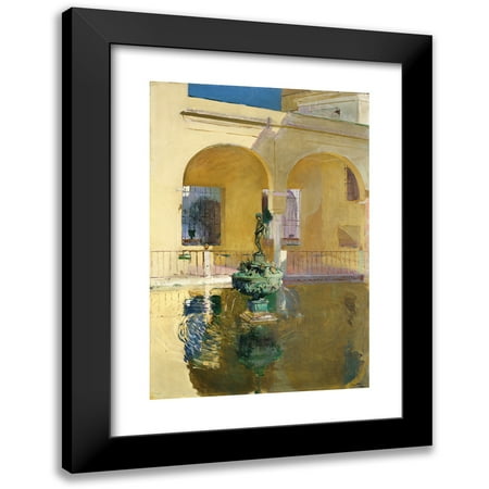 Joaquín Sorolla 11x14 Black Modern Framed Museum Art Print Titled - Charles V Pond, Alcazar, Seville (1910)