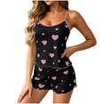 thumbnail image 3 of Loopsun Womens Pajamas Sets Print Wave Hem Thin Straps Top Elastic Waist Shorts Two Piece Flowy Loungewear, 3 of 5