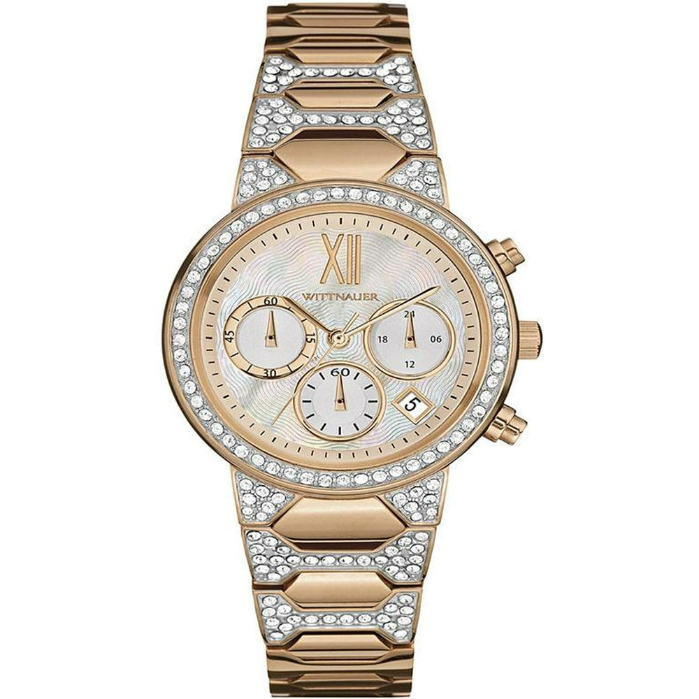 Wittnauer - Wittnauer Women's Crystal-Accent Rose Gold-Tone Chronograph ...